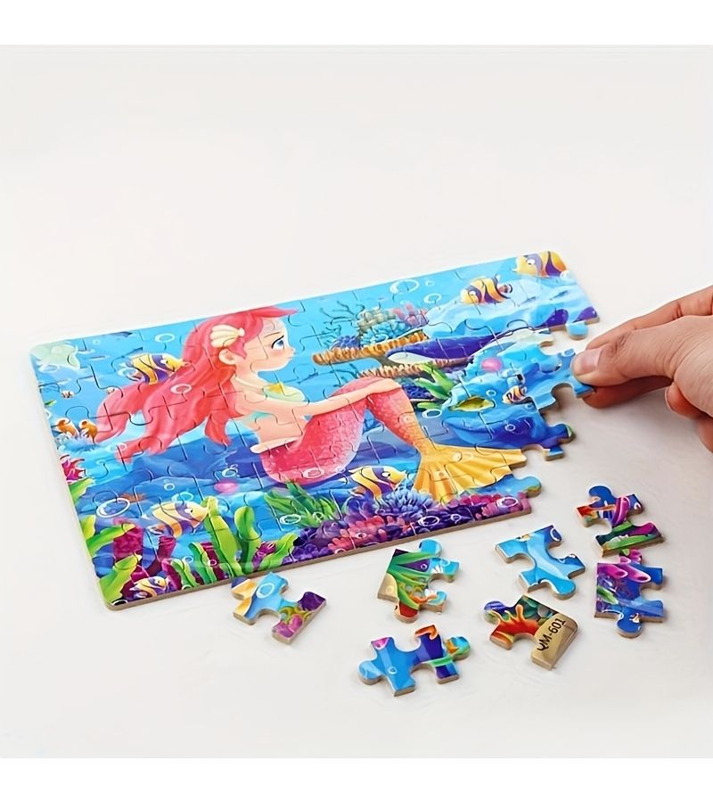 60 Pcs Wooden Puzzle Mermaid Challenging Educational Toy with Storage Box - Image 5