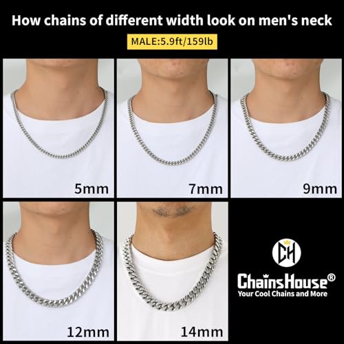 ChainsHouse Stainless Steel Mens Cuban Link Chain, Miami Cuban Chain Necklace for Men, 5mm Wide Hip Hop Mens Jewelry, 18" - Image 5