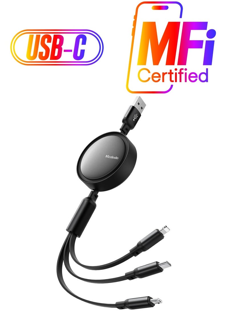 Raxoom Beat Drum Retractable 3-in-1 Multi Charging Cable â€“ 4ft USB Charger with Type-C/Micro USB Ports - Image 1