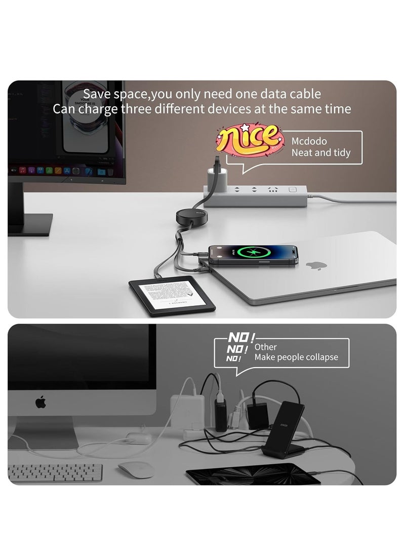 Raxoom Beat Drum Retractable 3-in-1 Multi Charging Cable â€“ 4ft USB Charger with Type-C/Micro USB Ports - Image 3