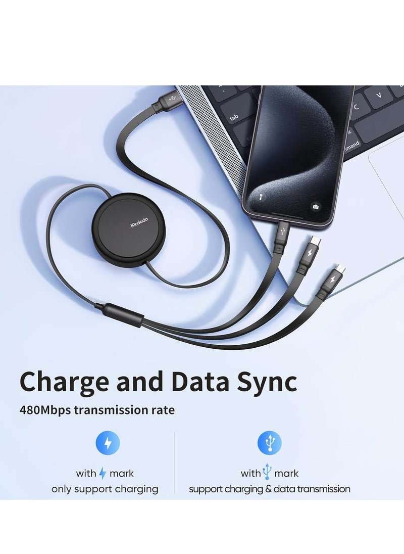 Raxoom Beat Drum Retractable 3-in-1 Multi Charging Cable â€“ 4ft USB Charger with Type-C/Micro USB Ports - Image 5