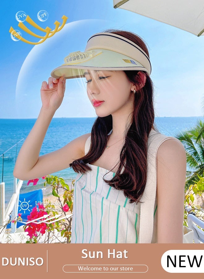 DUNISO قبعة شمسية نسائية مع مروحة يو إس بي، قبعات شاطئ للسيدات للسفر في الصيف، قبعة صيفية فارغة لتبريد الشاطئ وحماية من الأشعة فوق البنفسجية UPF50+ وقبعة صيد الأسماك والمشي لمسافات طويلة - Image 1