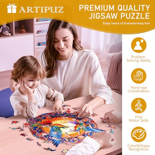 Artipuz Wooden Puzzles for Adults Mandala Hummingbird Wooden Puzzle Unique Shaped Wood Jigsaw Puzzle for Adults Wood Puzzles Adult Gifts for Family Wall Art Home Decor 200pcs 118 118in M - Image 5