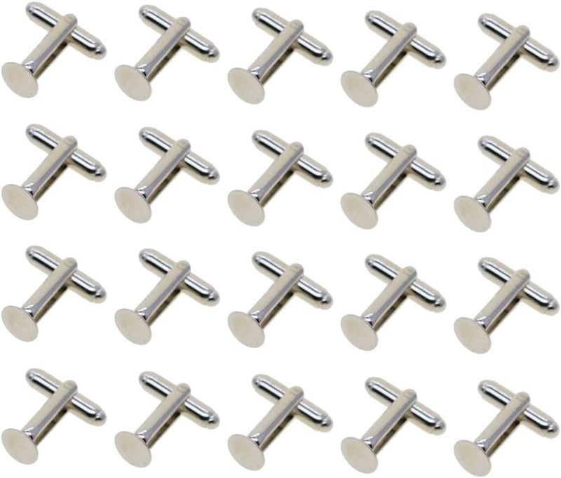 klarako 20 pcs Silver Plated Blank Settings Base Pad Cabochon Cuff Links Blank 8 mm - Image 1