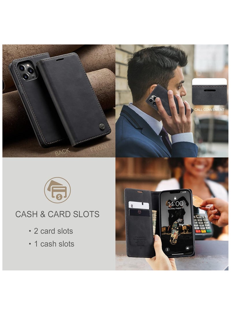 CaseMe CaseMe iPhone 15 Pro MAX, Premium Vintage Leather Flip Case [TPU Protection] [Protective Function] [Card Slots] [Magnetic Closure] Leather Flip Case for Original iPhone 15 Pro MAX - Black  - Image 2