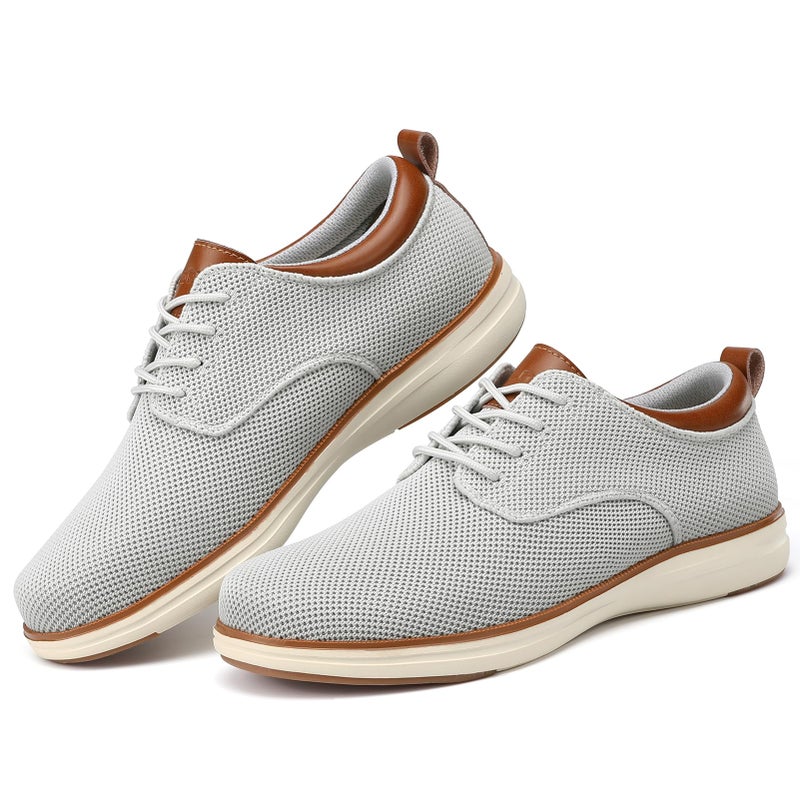 VILOCY Men's Wide Casual Dress Oxfords Business Shoes Fashion Sneakers Mesh Breathable Comfortable Walking Shoes Light Grey,EU40 - Image 2