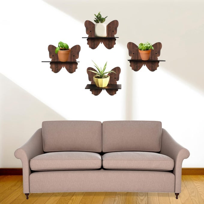 WOODEN DECOR FRAMES FOR DECORATING WALL LIVING ROOM DECORATION MARRIAGE GIFTS ITEMS HOME SCENERY SHELVES HOUSEWARMING SHOWCASE SET OF 4 BUTTERFLY