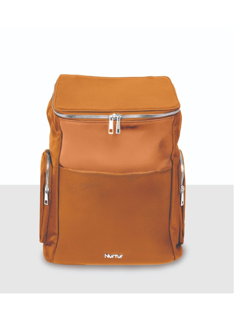 Nurtur Nurtur Aura Maternity Diaper Bag PU Leather and Nylon Fashion Bagpack Bag Multifunction Travel Bag with insulator bottle warming pocket and changing pad - Tan  - Image 1
