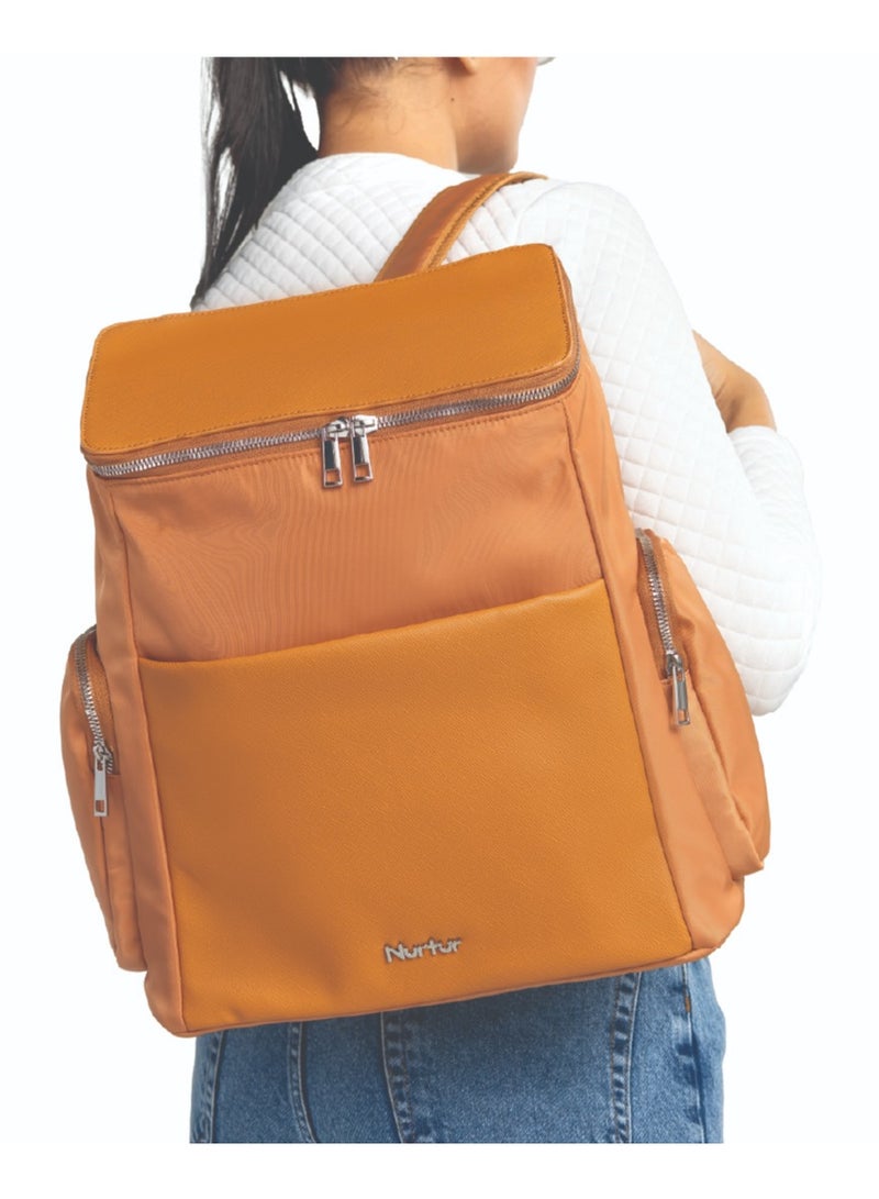 Nurtur Nurtur Aura Maternity Diaper Bag PU Leather and Nylon Fashion Bagpack Bag Multifunction Travel Bag with insulator bottle warming pocket and changing pad - Tan  - Image 2