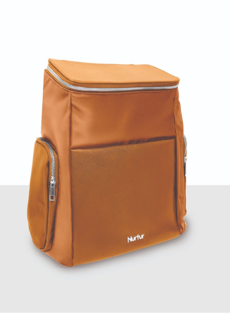 Nurtur Nurtur Aura Maternity Diaper Bag PU Leather and Nylon Fashion Bagpack Bag Multifunction Travel Bag with insulator bottle warming pocket and changing pad - Tan  - Image 5