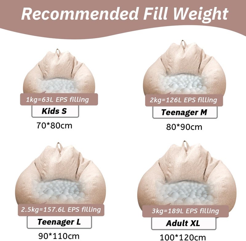 Highdi Bean Bag for Adults and Children, Bean Bag without Filling Comfortable Armchairs Sofa Chair Indoor and Outdoor Bean Bag Chair - Image 2