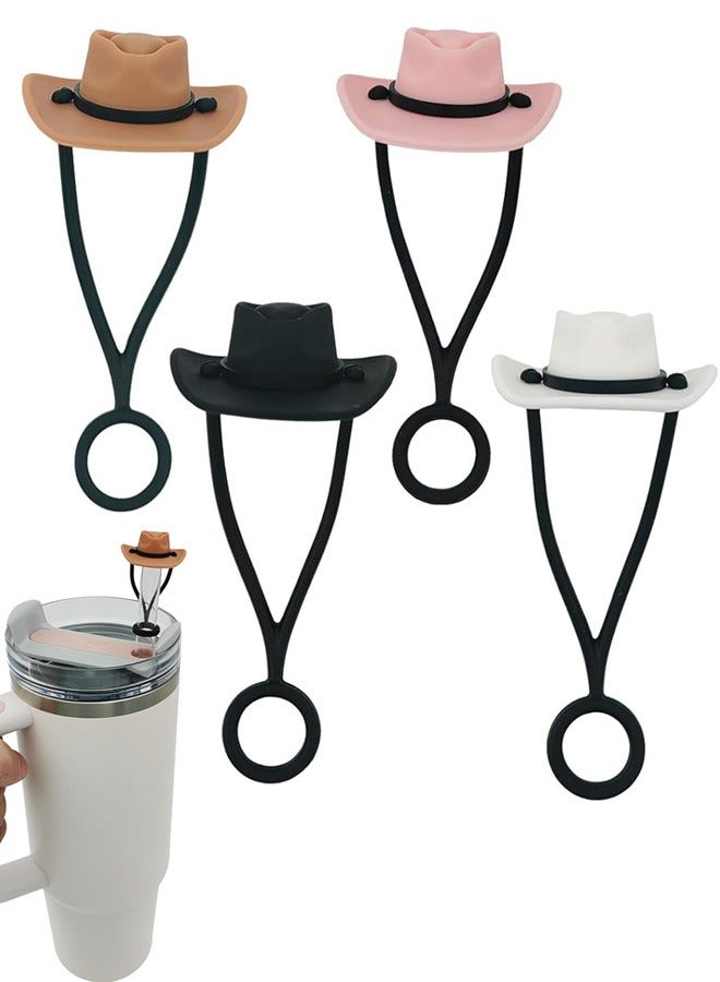 4PCS Reusable Silicone Straw Cover Cap for Stanley Cup 40oz & 30oz Tumbler,10MM Cute Cowboy Hat Straw Topper-Funny Cup Accessories(Brown, pink, black, white) - Image 1