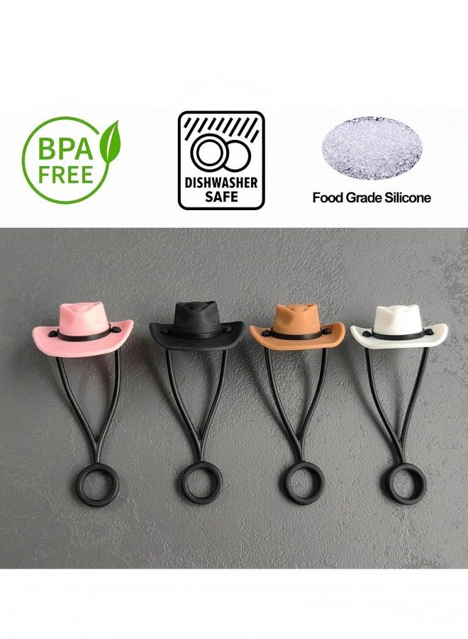 4PCS Reusable Silicone Straw Cover Cap for Stanley Cup 40oz & 30oz Tumbler,10MM Cute Cowboy Hat Straw Topper-Funny Cup Accessories(Brown, pink, black, white) - Image 3