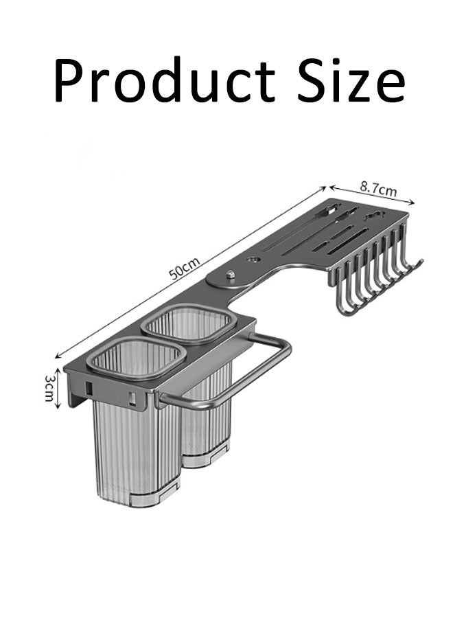 Kitchen Utensil Rack Stainless Steel Kitchen Utensil Holder Multifunctional Wall Mounted Rack With Spoon Fork And Chopstick Holder Perforation-free Chopsticks Cage 90 degree rotationfor Tools/Towel/Knife(Double Cup with 8 Hooks)  - Image 2