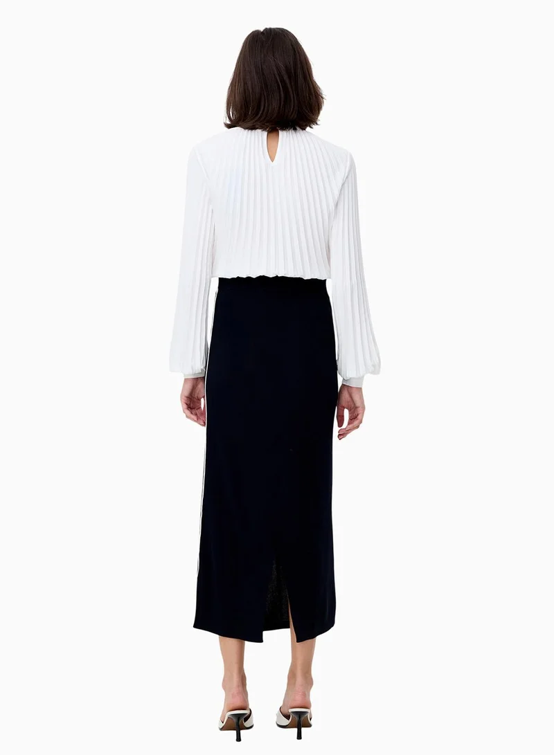 French Connection Navy Winter White Ottie Midi Back Slit Skirt for Women | Best Price UAE