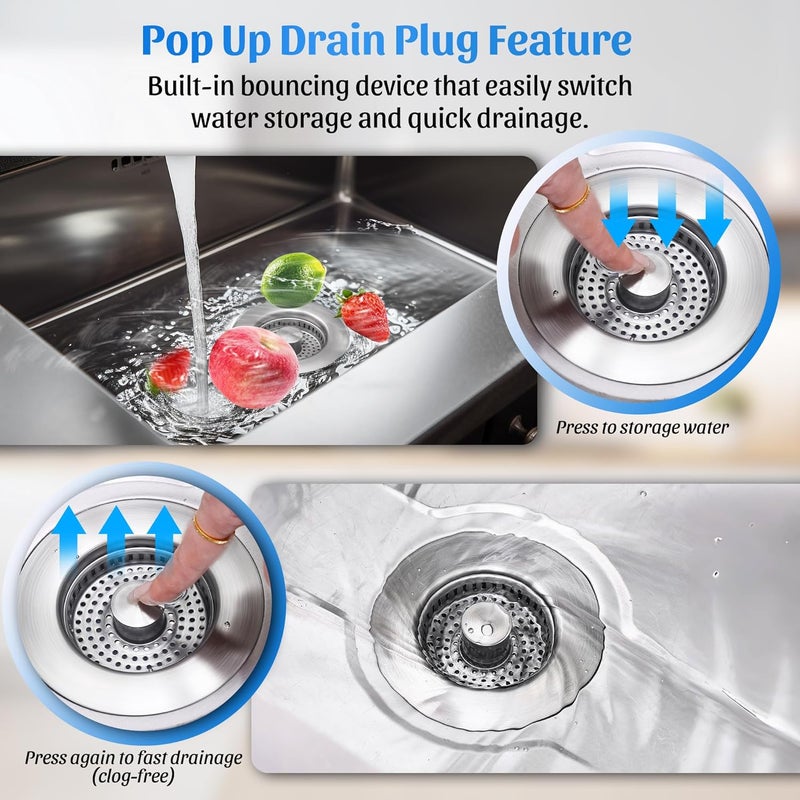 NinjaTiger Kitchen Sink Drain Strainer - Stainless Steel Sink Stopper 3-in-1 Pop-Up Sink Strainer with Anti-Clogging Basket Odor Filter Sink Drain Cover Plug for US Standard 3-1/2'' | Silver-1 Pack - Image 3
