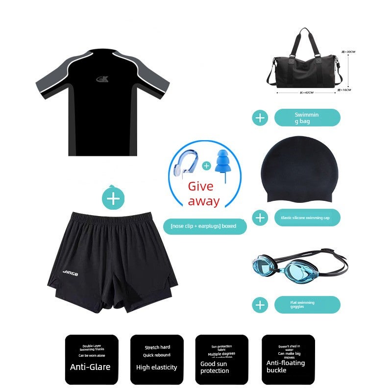 Swimming trunks men's swimsuit set hot spring chest binding anti-embarrassment quick-drying plus size beach hot spring swimming trunks equipment full set - Image 4