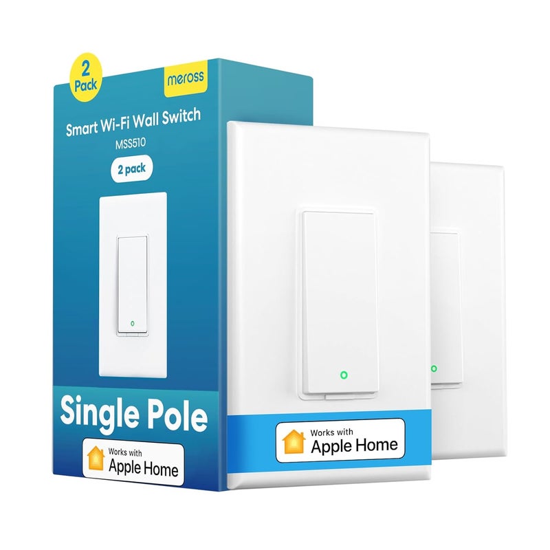 meross Smart Light Switch Supports Apple Homekit, Siri, Alexa, Google Assistant & SmartThings, 2.4Ghz WiFi Light Switch, Neutral Wire Required, Single Pole, Remote Control Schedule, 2 Pack - Image 1