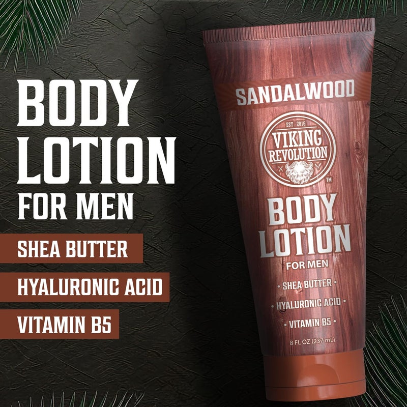 Viking Revolution Sandalwood Body Lotion for Men â€“ Mens Lotion for Dry Skin with Shea Butter, Hyaluronic Acid and Vitamin B5 â€“ Nourishing Mens Body Lotion for Hydrated and Smooth Skin (8oz, 1 Pack) - Image 2