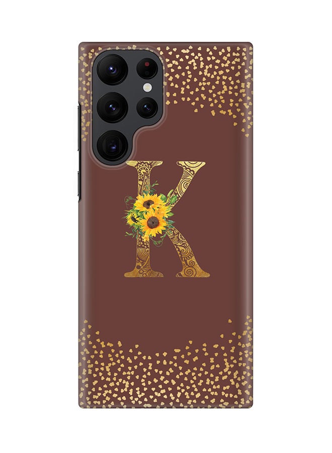 Stylizedd Monogram Slim Cover for Samsung Galaxy S22 Ultra 5G Case Custom Initials Letter Floral Pattern Snap Series Mobile Cover Matte Alphabet  - K (Brown) - Image 1