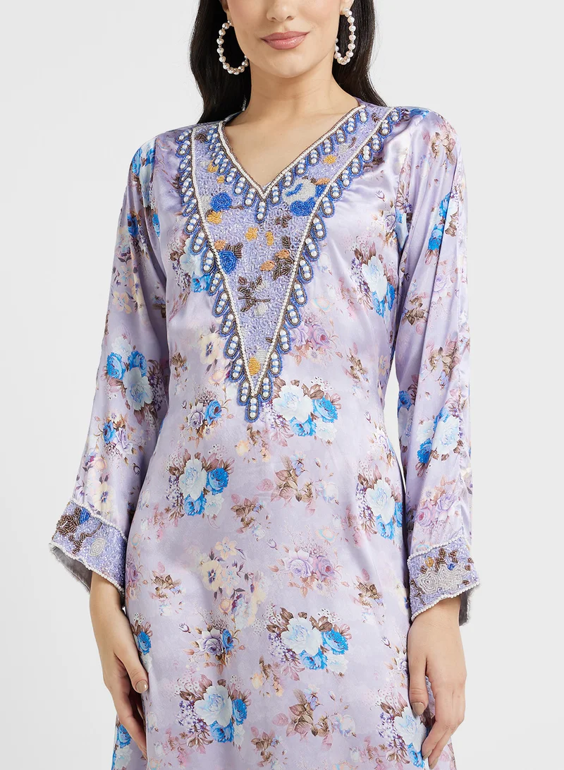 ARABIAN CLOSET Embellished Belted Jalabiya