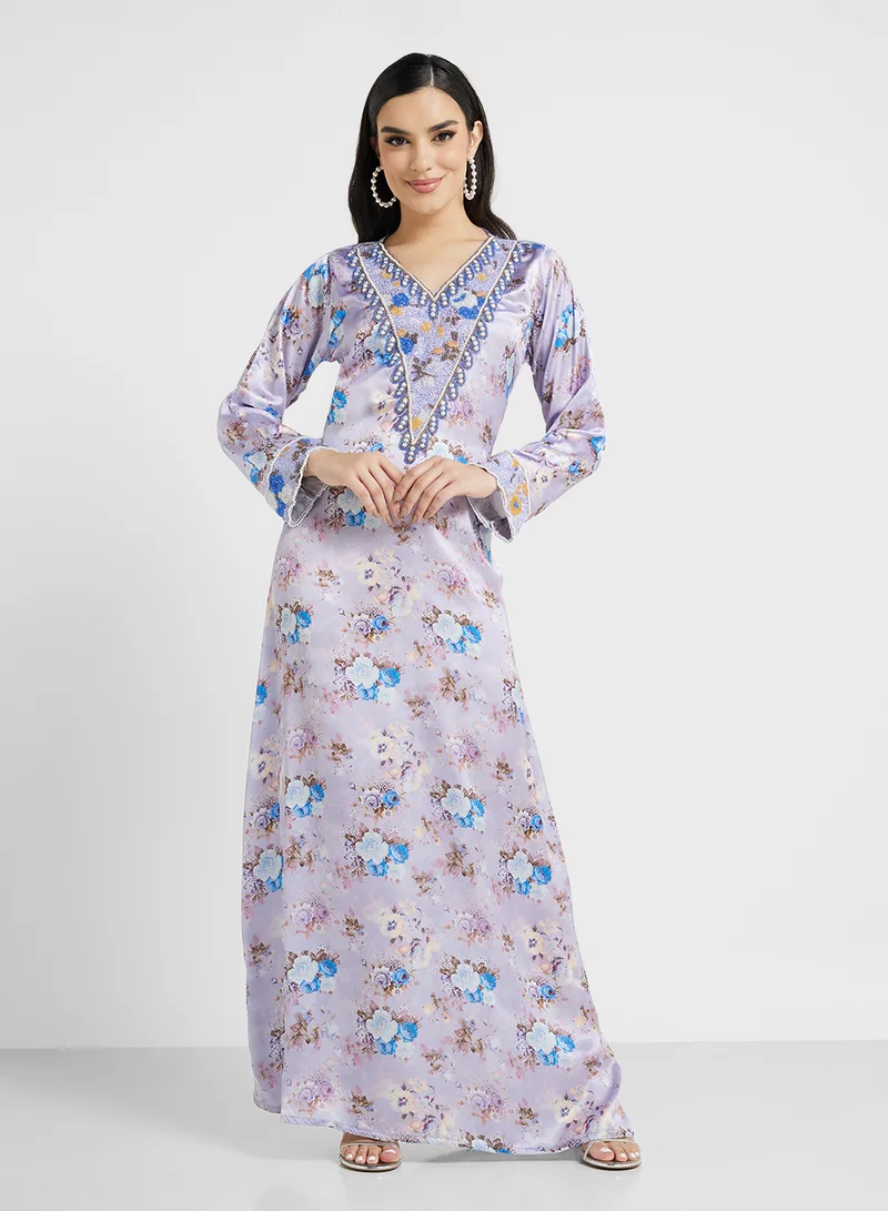 ARABIAN CLOSET Embellished Belted Jalabiya