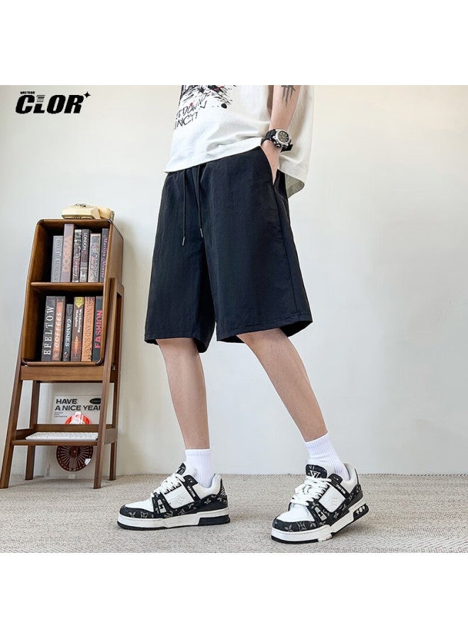 Clor Men's Shorts, Summer Wear, Ice Silk Quick-dry Five-point Pants, Loose Straight-leg Sports Thin Casual Pants, Wxcg01 Black XL - Image 1