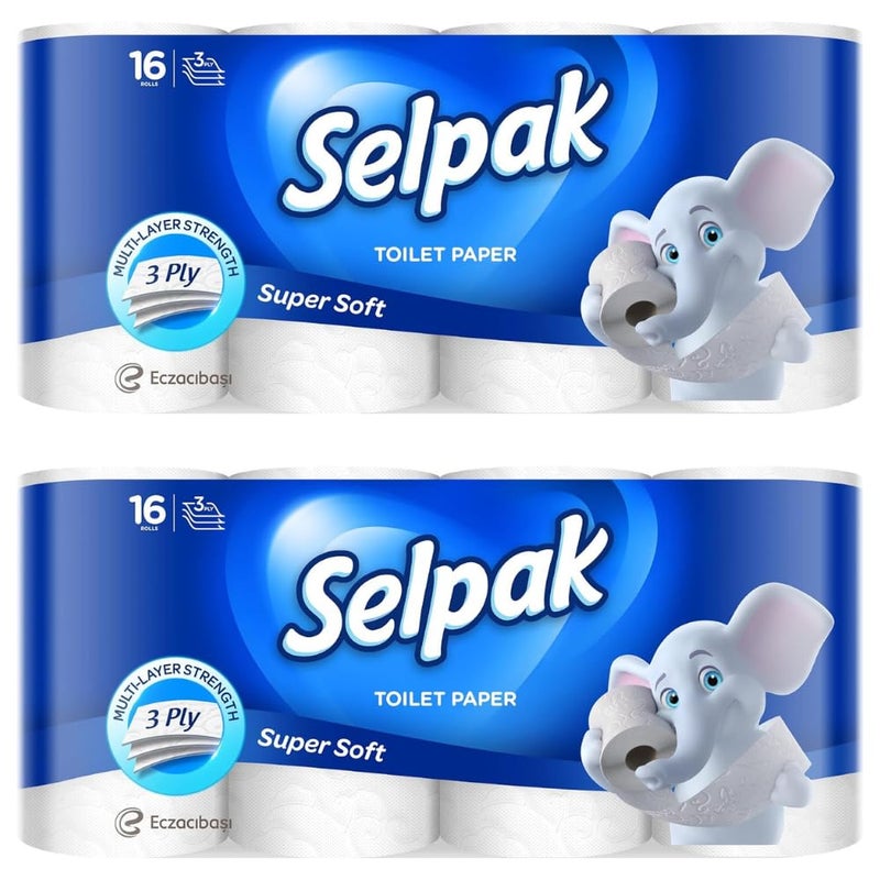 Selpak ورق تواليت مستورد 3 طبقات - 16 لفة/عبوة (عبوة من 2) - Image 1