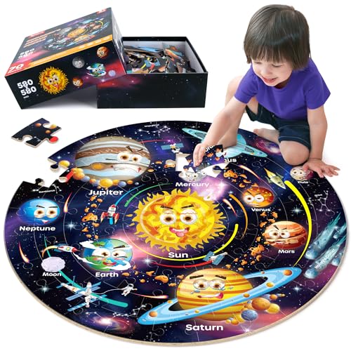SYNARRY Solar System Floor Puzzles for Kids Ages 48 Large 70 Piece Jigsaw Puzzles for Kids Ages 46 Space Planet Astronaut Toys Puzzles Preschool Learning Toys Easter Basket Stuffers for Boy Girl - Image 1