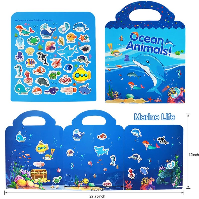 RUSON Reusable Sticker Book for Kids, Ocean Stickers Educational Learning Toys Travel Stickers Activity Books for Toddler Girls Boys Age 3+ Birthday Gifts - Image 2