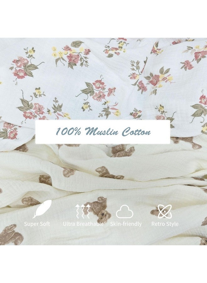 insular Cotton Muslin Baby Blanket with Tassel, Boho Bohemian Muslin Swaddle Blanket Baby Receiving Blanket with Fringe, Nursery Decor Throw or Nursing Blankets, 47" x40”, Floral - Image 4