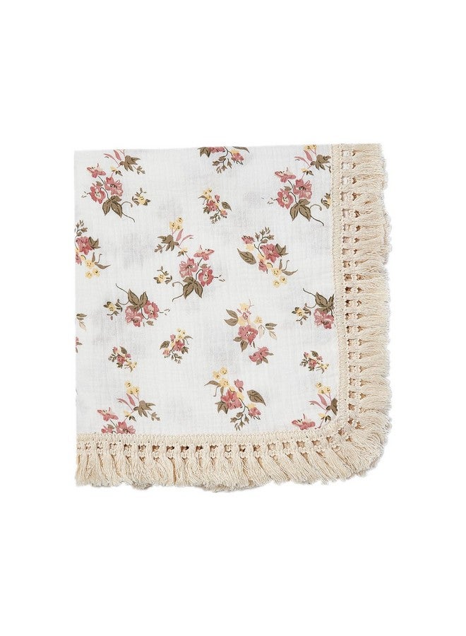insular Cotton Muslin Baby Blanket with Tassel, Boho Bohemian Muslin Swaddle Blanket Baby Receiving Blanket with Fringe, Nursery Decor Throw or Nursing Blankets, 47" x40”, Floral - Image 1