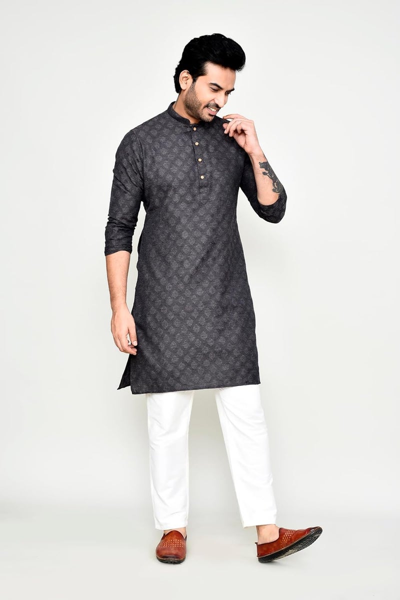 Polyfab Hathkargha Men's Silk Jacquard Kurta Pajama Set | Ethnic Wear for Weddings & Festive Functions - Image 4