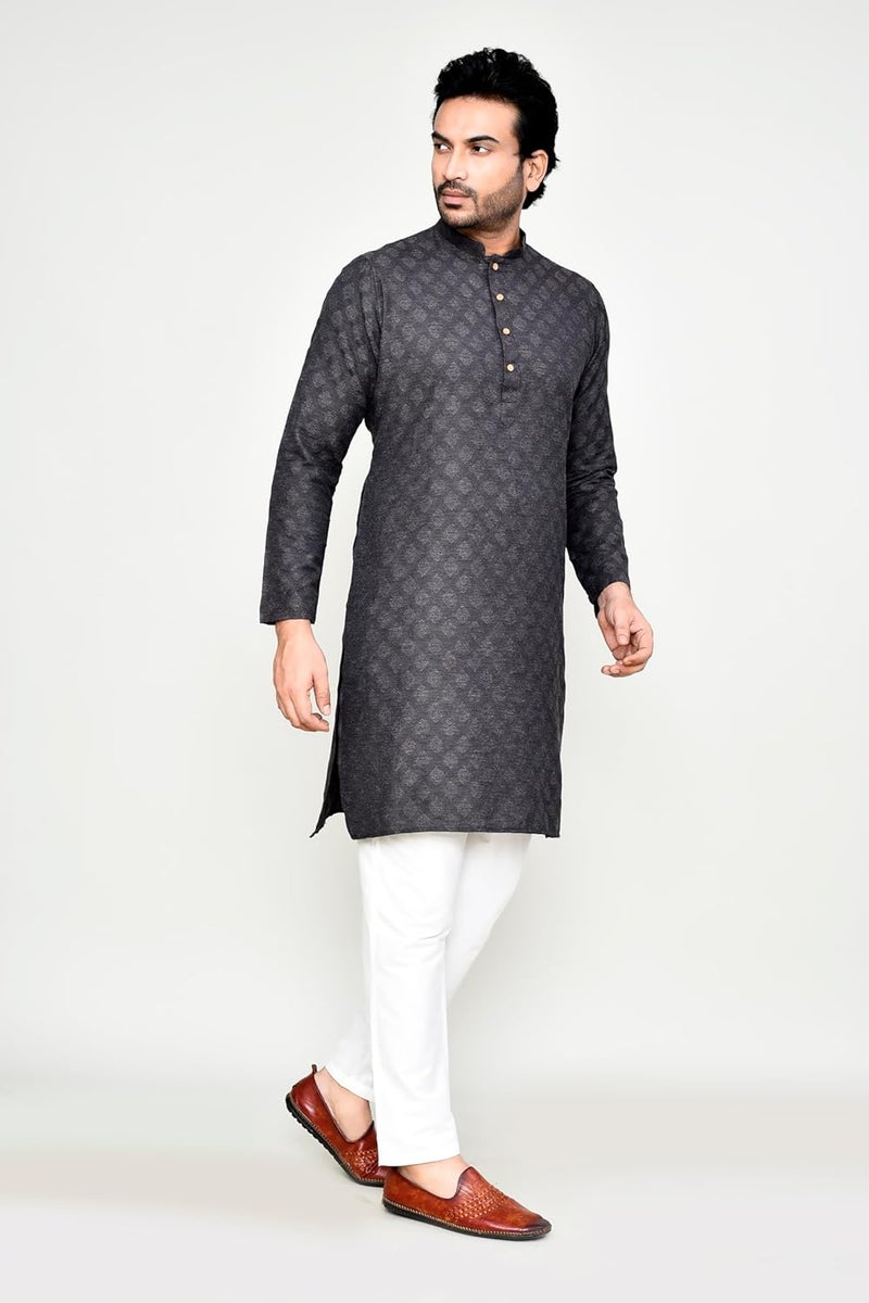 Polyfab Hathkargha Men's Silk Jacquard Kurta Pajama Set | Ethnic Wear for Weddings & Festive Functions - Image 3