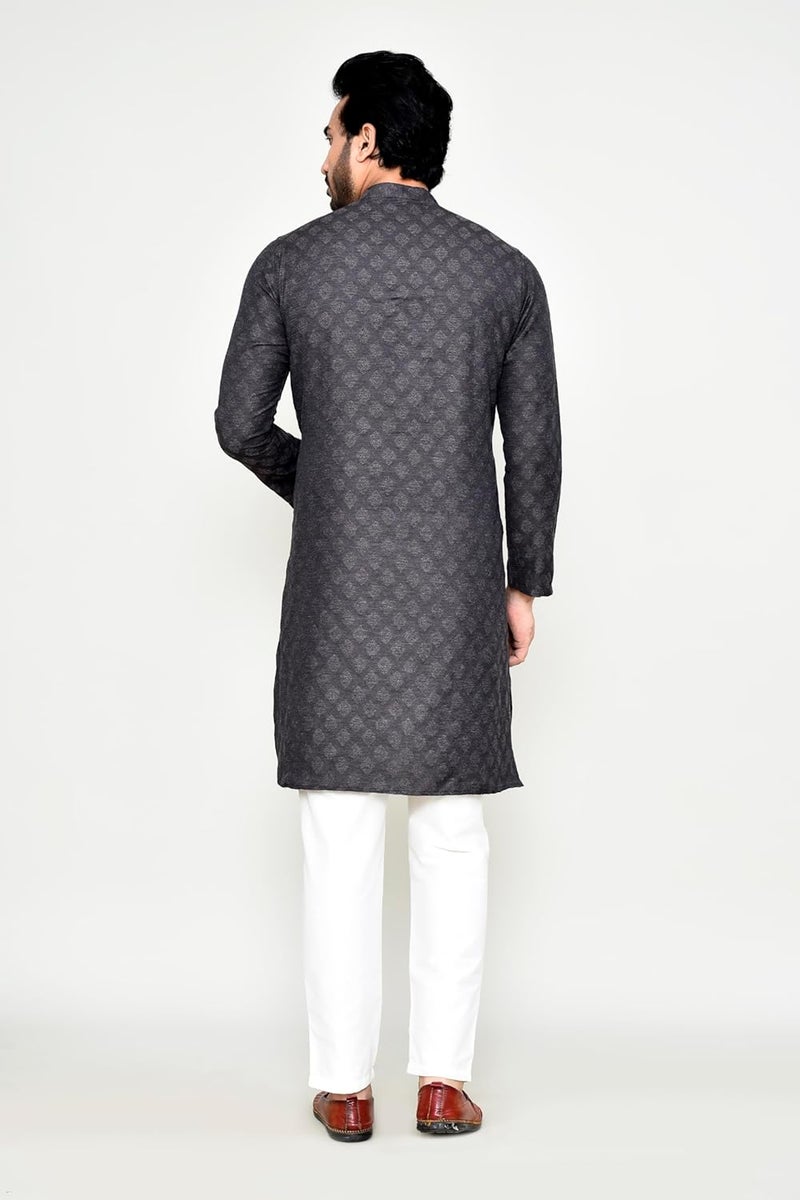 Polyfab Hathkargha Men's Silk Jacquard Kurta Pajama Set | Ethnic Wear for Weddings & Festive Functions - Image 2
