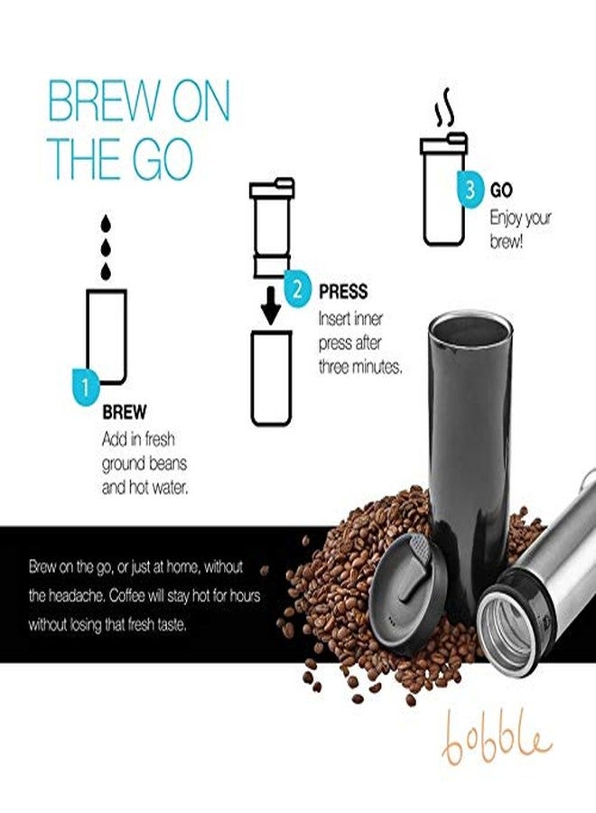 bobble French Coffee Presse, On-The-Go use, Quick Brew, Slim Design, Triple Wall Insulation, 14 oz (Stainless Steel) - Image 3