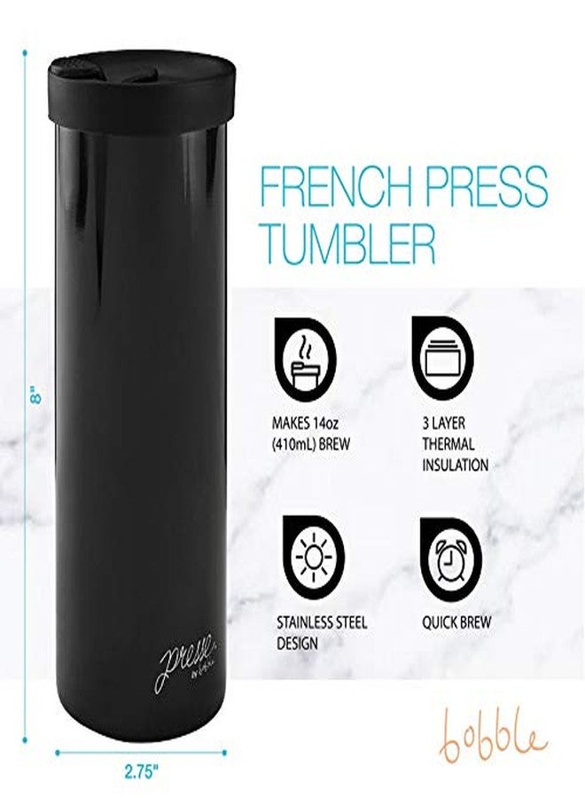 bobble French Coffee Presse, On-The-Go use, Quick Brew, Slim Design, Triple Wall Insulation, 14 oz (Stainless Steel) - Image 2