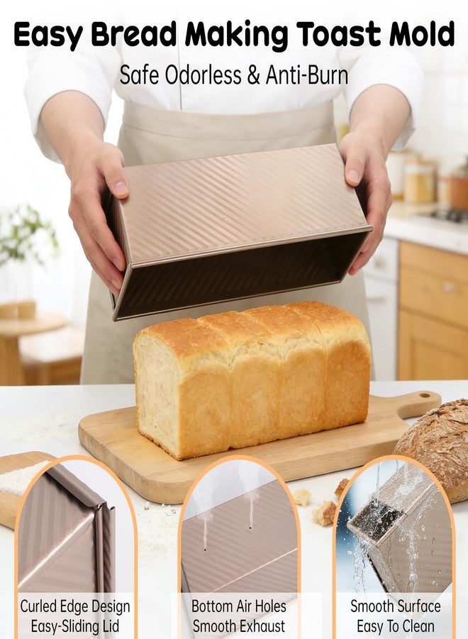 MCIAONE 2 Pack Pullman Loaf Pan with Lid - 2.2LB & 1LB Dough Capacity, Non-Stick Bread Pan for Baking Toast, Carbon Steel Sandwich Bread Pans for Homemade Baking, Square Toast Mold, Housewarming Gift Kitchen - Image 4