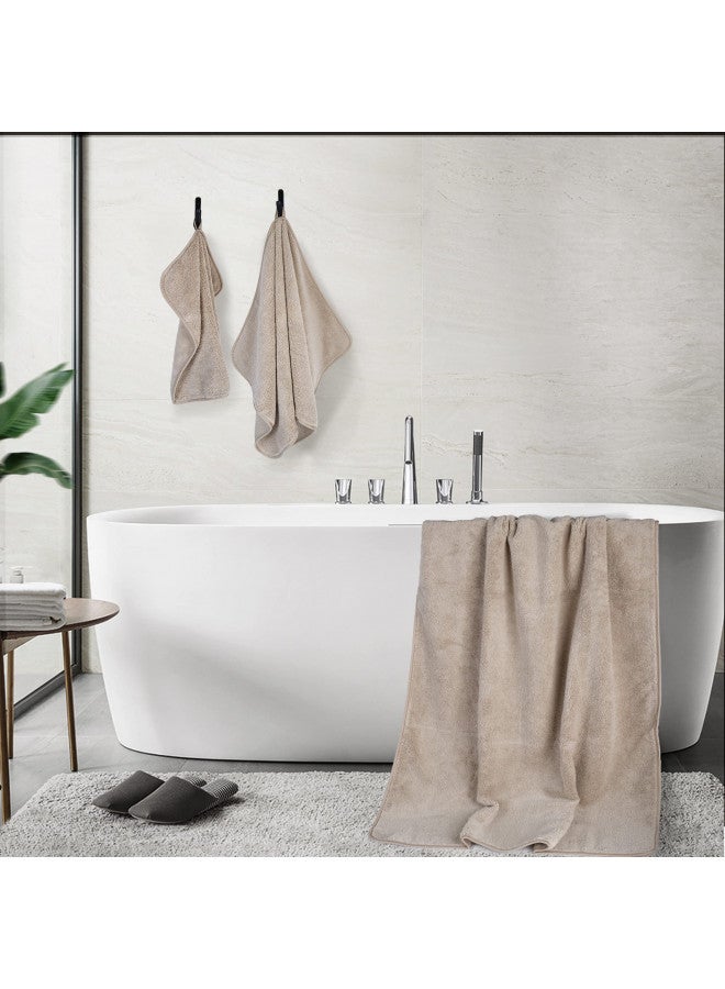 POLYTE Oversize, 60 x 30 in., Quick Dry Lint Free Microfiber Bath Towel Set, 6 Piece (Beige) - Image 3