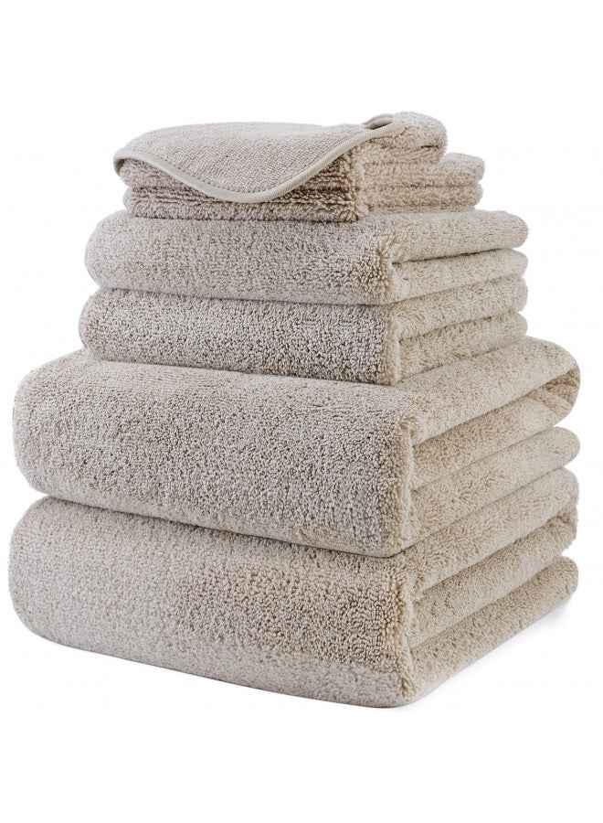 POLYTE Oversize, 60 x 30 in., Quick Dry Lint Free Microfiber Bath Towel Set, 6 Piece (Beige) - Image 1