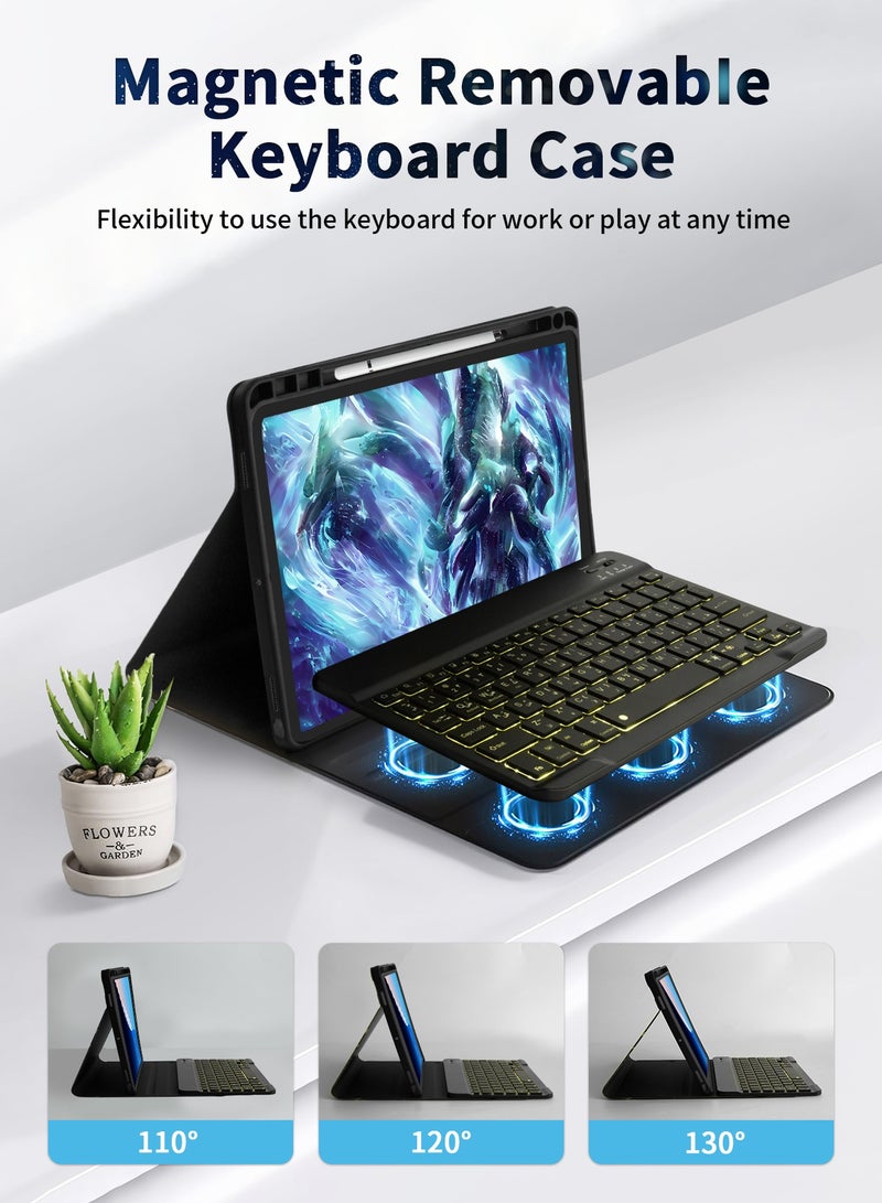 UCHUANG Keyboard Case for iPad 9th/8th/7th Gen 10.2 inch/iPad Air 3/iPad Pro 10.5 inch - 7 Lighting Effect Detachable for iPad Case with Keyboard, Marble Cover with Pencil Holder - Black - Image 3