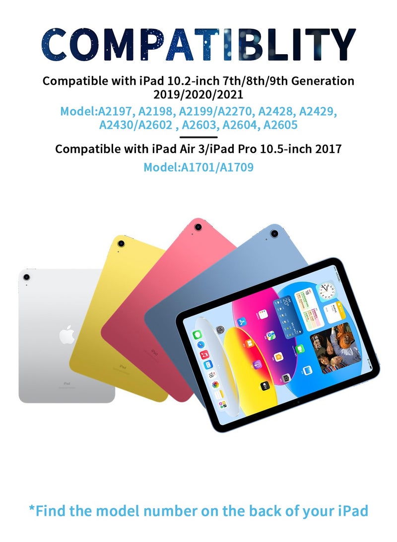 UCHUANG Keyboard Case for iPad 9th/8th/7th Gen 10.2 inch/iPad Air 3/iPad Pro 10.5 inch - 7 Lighting Effect Detachable for iPad Case with Keyboard, Marble Cover with Pencil Holder - Black - Image 2