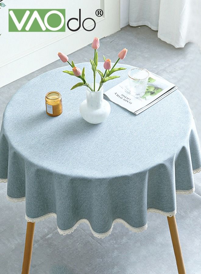 VAOdo Waterproof Tablecloth Spillproof Wrinkle Free Table Cloth Kitchen Dinning Tabletop Decoration Fabric Cotton and Linen Round Table Mat Table Cover for Outdoor and Indoor Use Gray Blue - Image 1