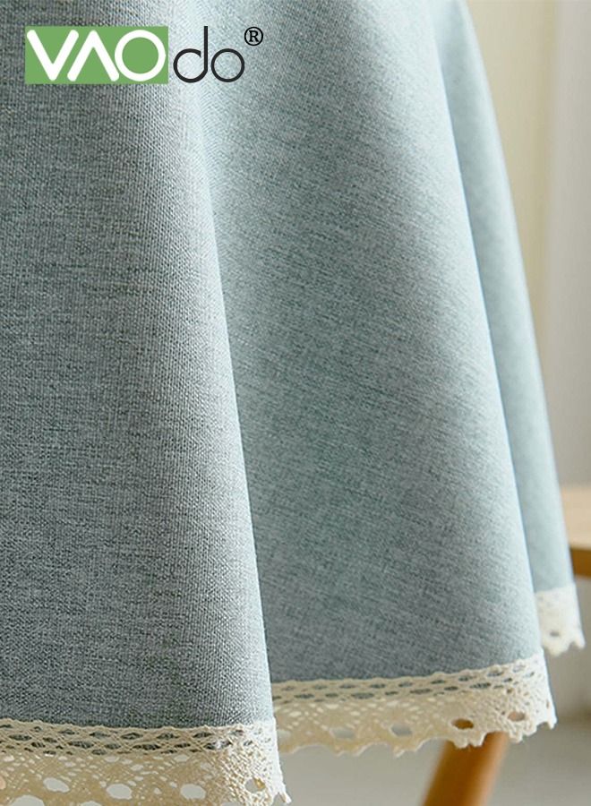 VAOdo Waterproof Tablecloth Spillproof Wrinkle Free Table Cloth Kitchen Dinning Tabletop Decoration Fabric Cotton and Linen Round Table Mat Table Cover for Outdoor and Indoor Use Gray Blue - Image 5
