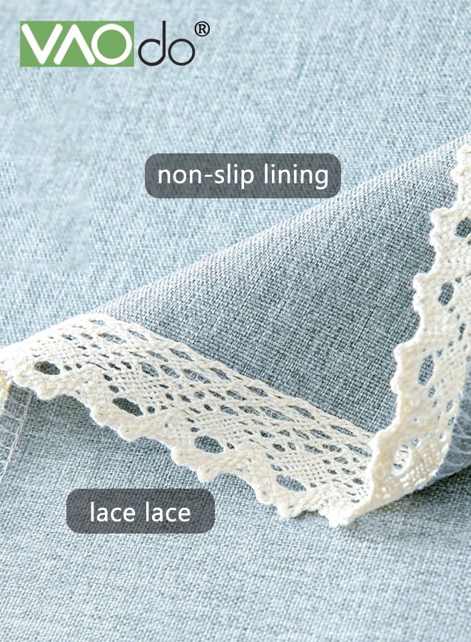 VAOdo Waterproof Tablecloth Spillproof Wrinkle Free Table Cloth Kitchen Dinning Tabletop Decoration Fabric Cotton and Linen Round Table Mat Table Cover for Outdoor and Indoor Use Gray Blue - Image 2