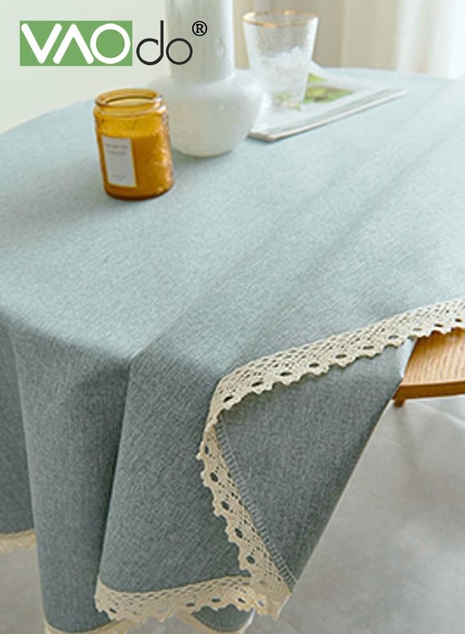 VAOdo Waterproof Tablecloth Spillproof Wrinkle Free Table Cloth Kitchen Dinning Tabletop Decoration Fabric Cotton and Linen Round Table Mat Table Cover for Outdoor and Indoor Use Gray Blue - Image 3