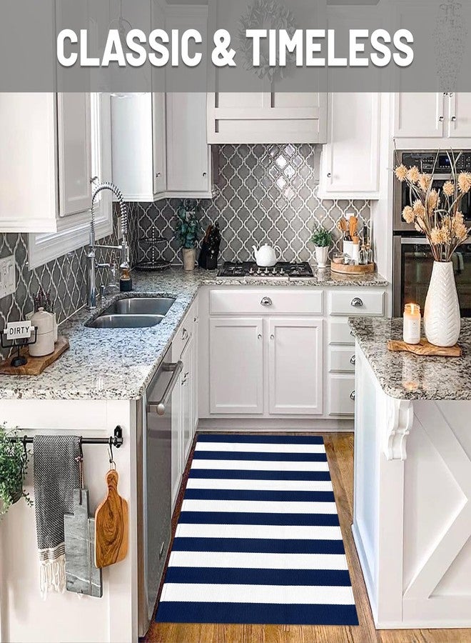 IOHOUZE Navy White Striped Rug -27.5" X 43" Front Door Mats Outdoor,Washable Rug for Front Porch Decor,Spring Summer Welcome Mats Outdoor Indoor, Doormat for Farmhouse/Entryway/Home Entrance - Image 3