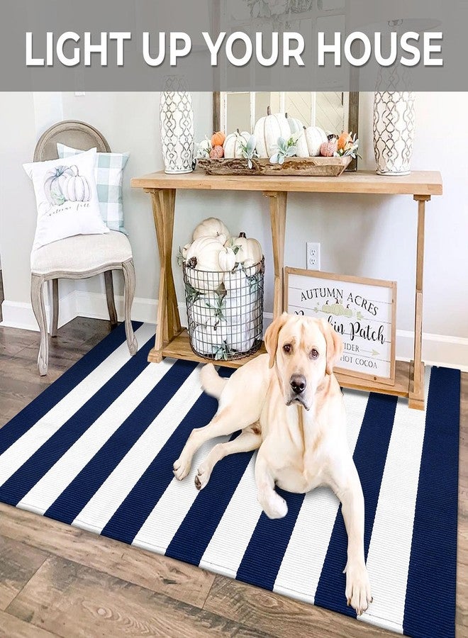 IOHOUZE Navy White Striped Rug -27.5" X 43" Front Door Mats Outdoor,Washable Rug for Front Porch Decor,Spring Summer Welcome Mats Outdoor Indoor, Doormat for Farmhouse/Entryway/Home Entrance - Image 4