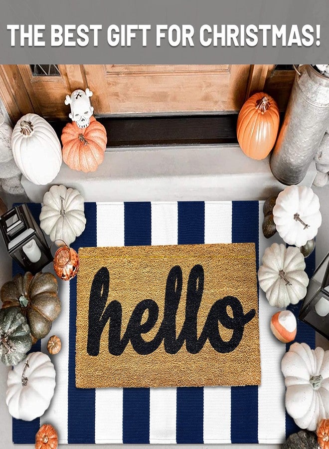 IOHOUZE Navy White Striped Rug -27.5" X 43" Front Door Mats Outdoor,Washable Rug for Front Porch Decor,Spring Summer Welcome Mats Outdoor Indoor, Doormat for Farmhouse/Entryway/Home Entrance - Image 2