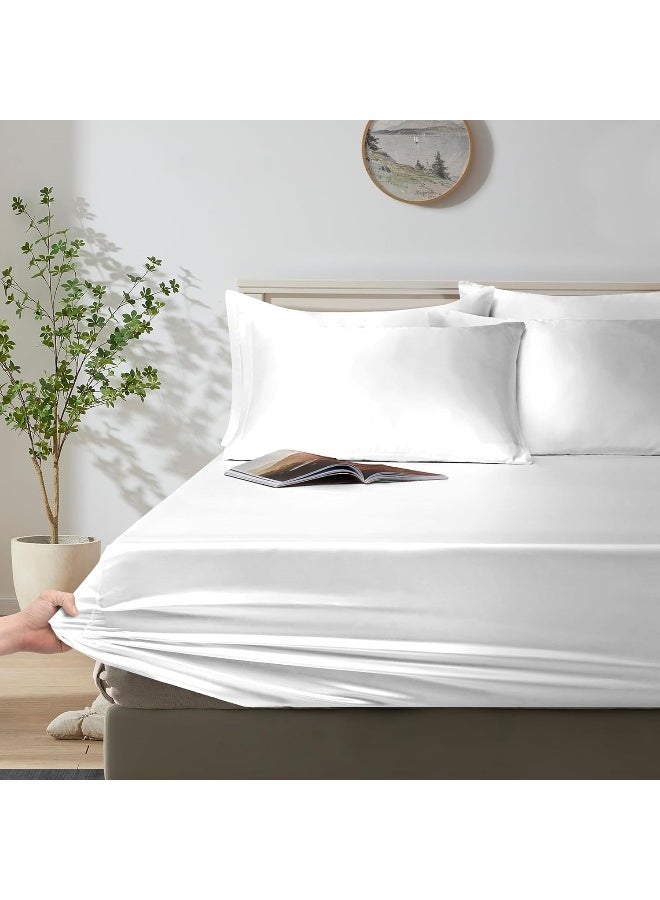 Manyshofu 6Pcs Pure White Satin Duvet Cover Set Queen Size with Satin Fitted Sheet - Not Comforter, Silky Comforter Cover Set Satin Duvet Bed Sheets - Image 5